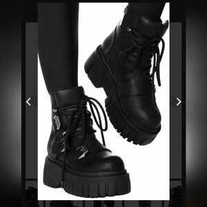 Killstar Dark Path Black Chunky Platform Combat Boots Size 8